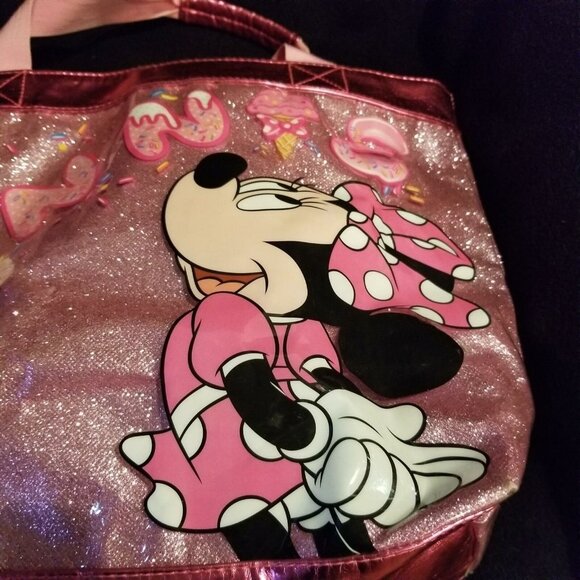 Disney Store Minnie Mouse Pink Glitter Tote Bag Plastic - Picture 3 of 10